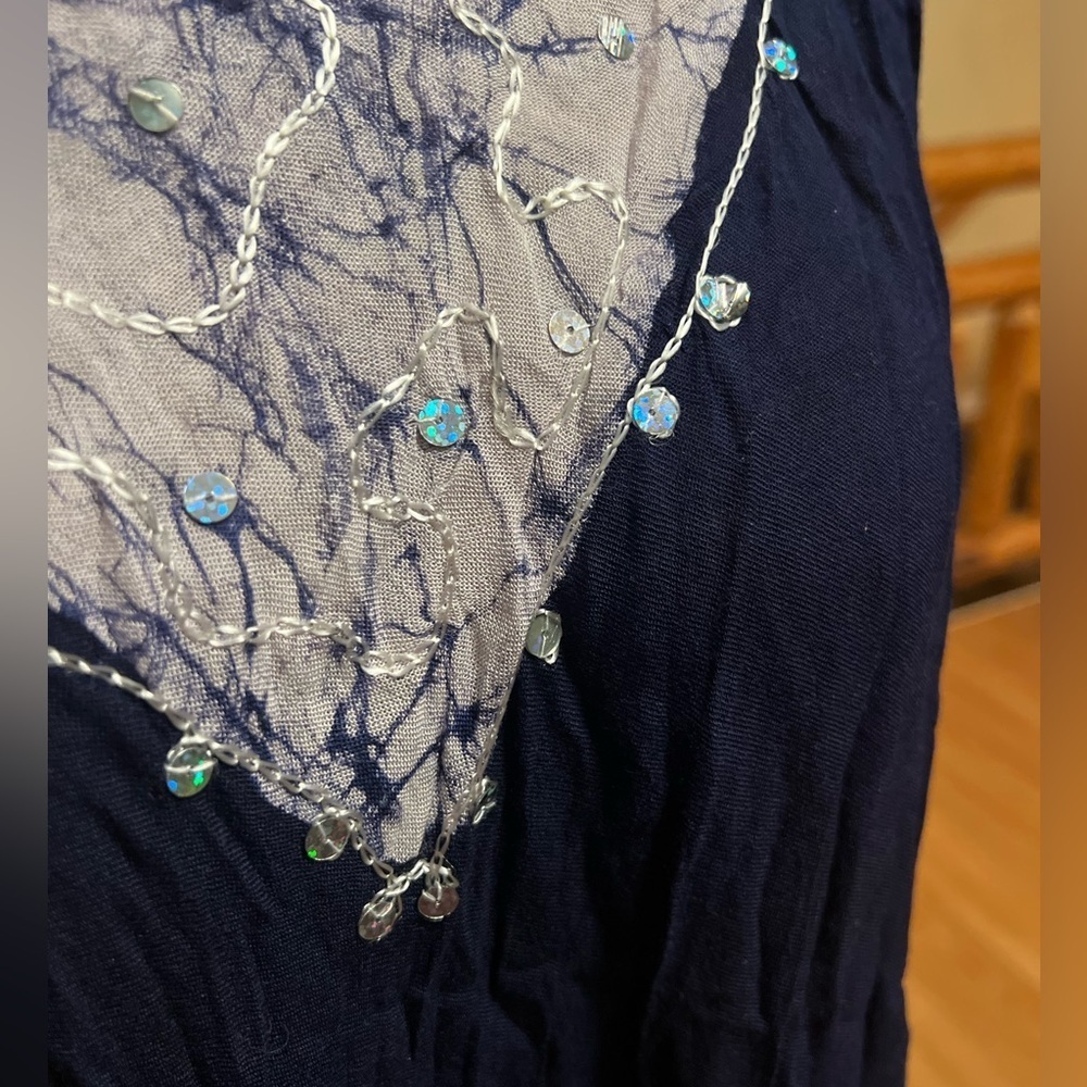 🌊 Riviera Sun Navy Embroidered Handkerchief Hem Dress — Free Plus - Picture 6 of 9